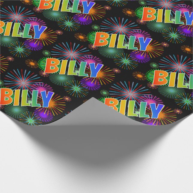 Papel De Regalo Nombre del arco iris "BILLY" + Fireworks (Esquina)