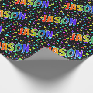 Papel De Regalo Nombre del arco iris "JASON" + Estrellas
