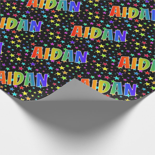 Papel De Regalo Nombre del arcoiris "AIDAN" + Estrellas (Esquina)