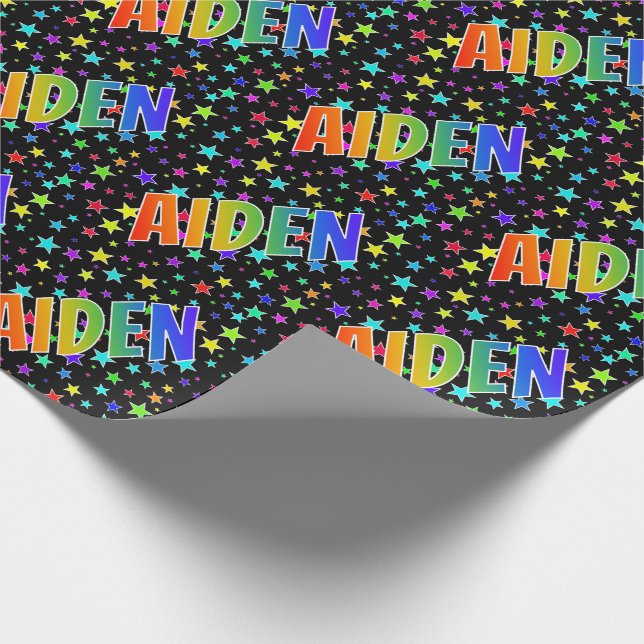 Papel De Regalo Nombre del arcoiris "AIDEN" + estrellas (Esquina)