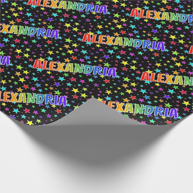 Papel De Regalo Nombre del arcoiris "ALEXANDRIA" + Estrellas (Esquina)