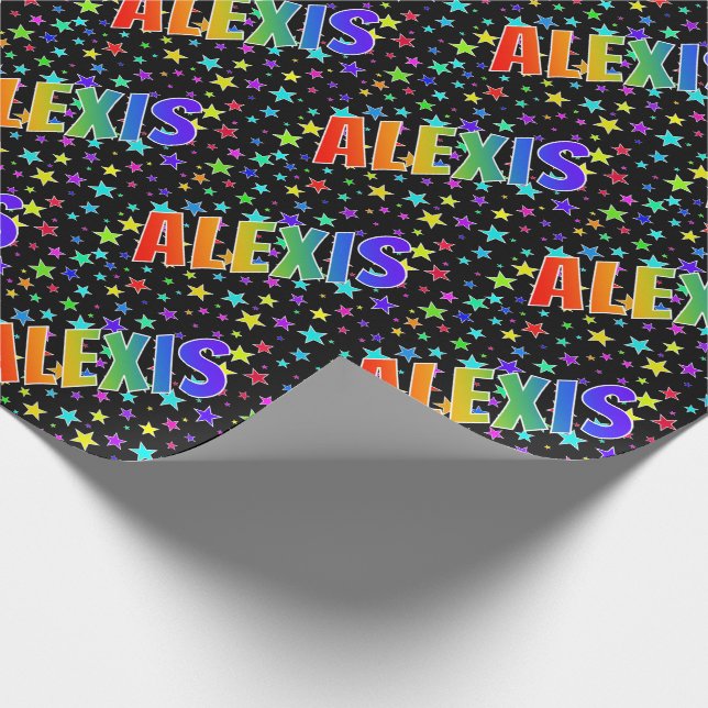 Papel De Regalo Nombre del arcoiris "ALEXIS" + Estrellas (Esquina)