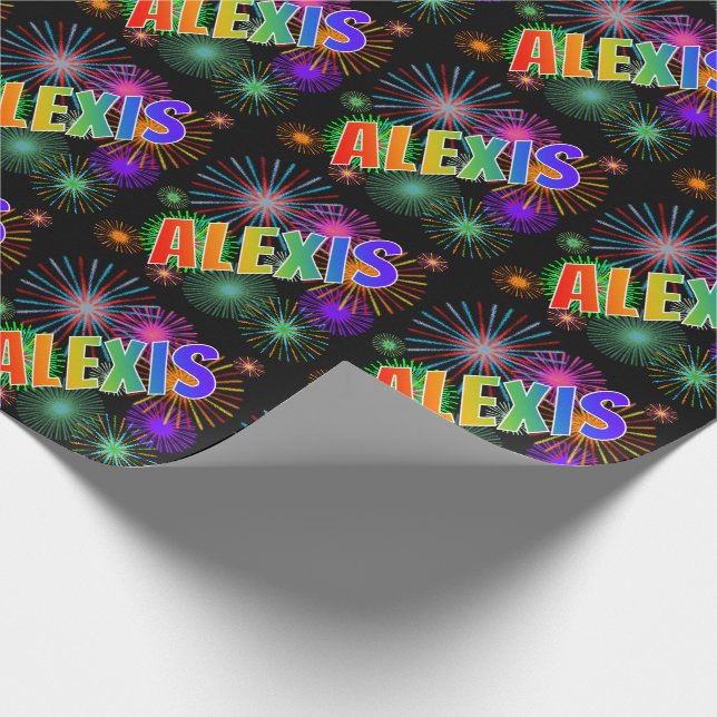 Papel De Regalo Nombre del arcoiris "ALEXIS" + Fuegos artificiales (Esquina)