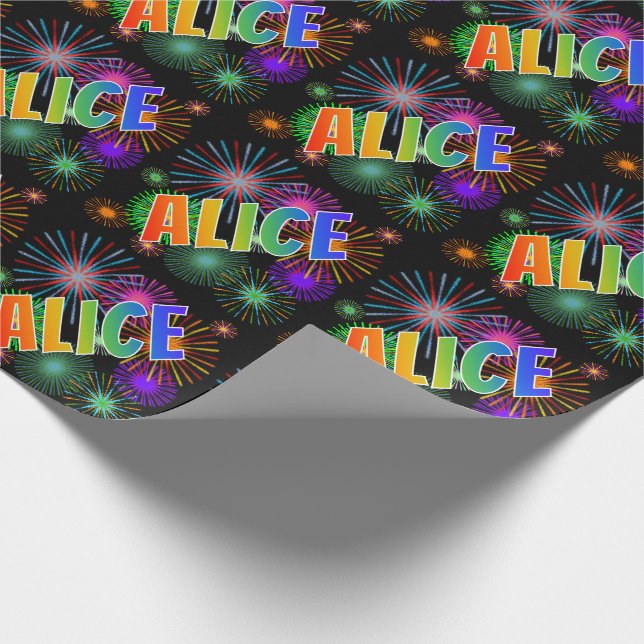 Papel De Regalo Nombre del arcoiris "ALICE" + Fuegos artificiales (Esquina)