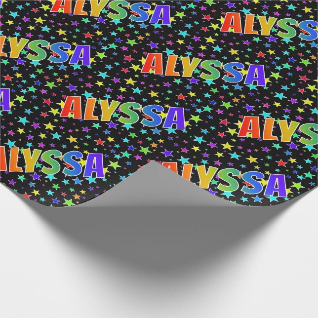 Papel De Regalo Nombre del arcoiris "ALYSSA" + estrellas (Esquina)
