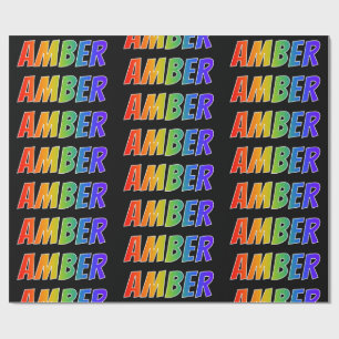 Papel De Regalo Nombre del arcoiris "AMBER"; Divertido y colorido