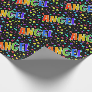 Papel De Regalo Nombre del arcoiris "ANGEL" + estrellas