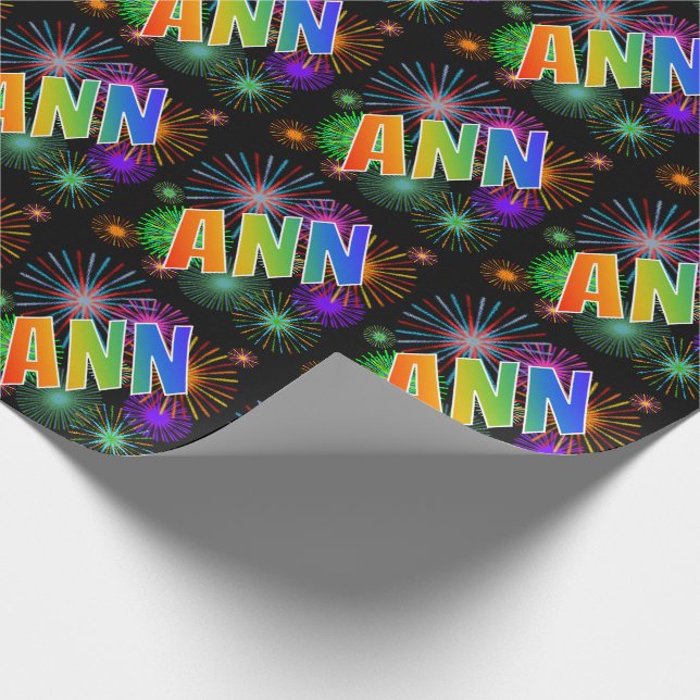 Papel De Regalo Nombre del arcoiris "ANN" + Fuegos artificiales (Esquina)