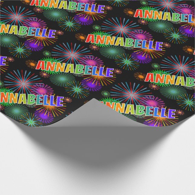 Papel De Regalo Nombre del arcoiris "ANNABELLE" + Fuegos artificia (Esquina)