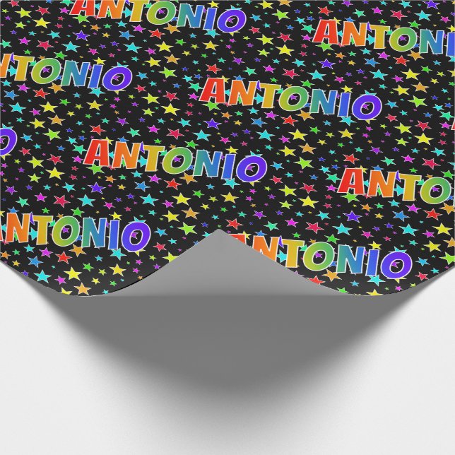 Papel De Regalo Nombre del arcoiris "ANTONIO" + estrellas (Esquina)