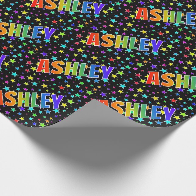 Papel De Regalo Nombre del arcoiris "ASHLEY" + estrellas (Esquina)