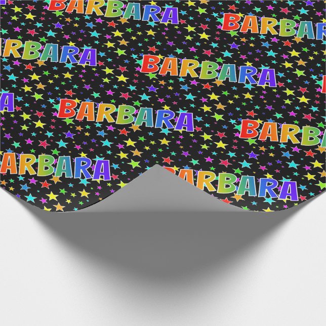 Papel De Regalo Nombre del arcoiris "BARBARA" + Estrellas (Esquina)