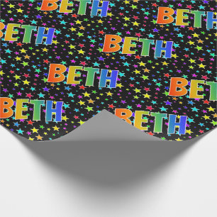 Papel De Regalo Nombre del arcoiris "BETH" + Estrellas