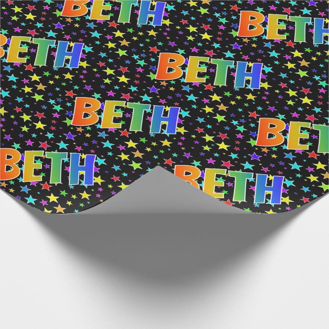 Papel De Regalo Nombre del arcoiris "BETH" + Estrellas (Esquina)