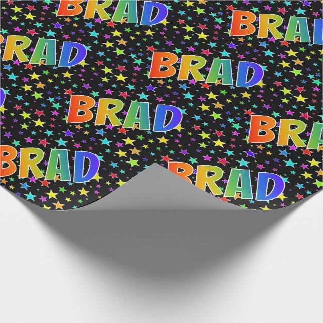 Papel De Regalo Nombre del arcoiris "BRAD" + estrellas (Esquina)