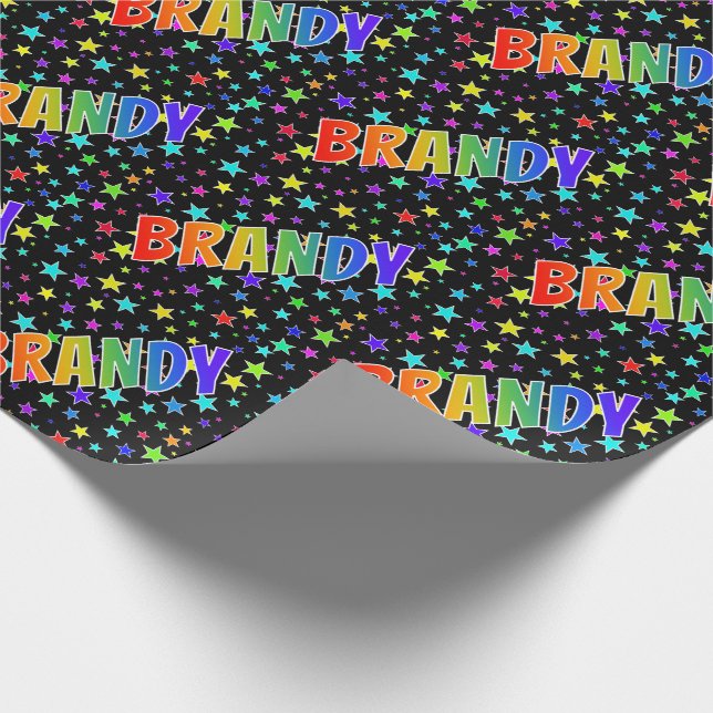 Papel De Regalo Nombre del arcoiris "BRANDY" + estrellas (Esquina)
