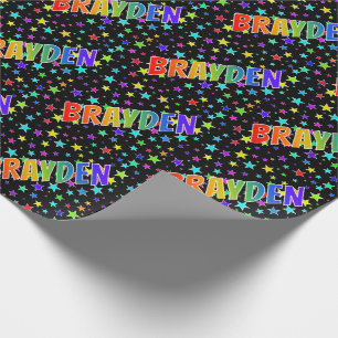 Papel De Regalo Nombre del arcoiris "BRAYDEN" + estrellas