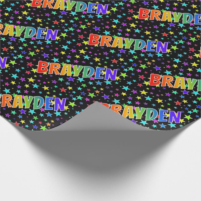 Papel De Regalo Nombre del arcoiris "BRAYDEN" + estrellas (Esquina)