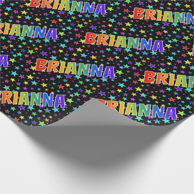 Papel De Regalo Nombre del arcoiris "BRIANNA" + estrellas (Esquina)