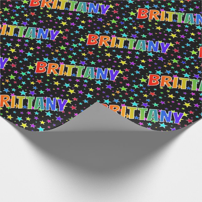 Papel De Regalo Nombre del arcoiris "BRITTANY" + estrellas (Esquina)