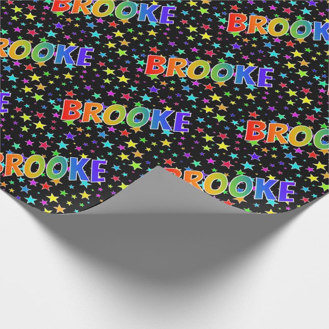 Papel De Regalo Nombre del arcoiris "BROOKE" + Estrellas (Esquina)