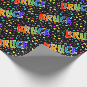 Papel De Regalo Nombre del arcoiris "BRUCE" + estrellas