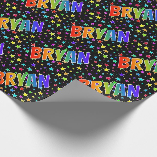 Papel De Regalo Nombre del arcoiris "BRYAN" + estrellas (Esquina)