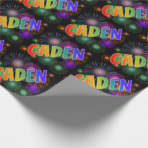 Papel De Regalo Nombre del arcoiris "CADEN" + Fuegos artificiales