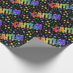 Papel De Regalo Nombre del arcoiris "CAITLIN" + Estrellas