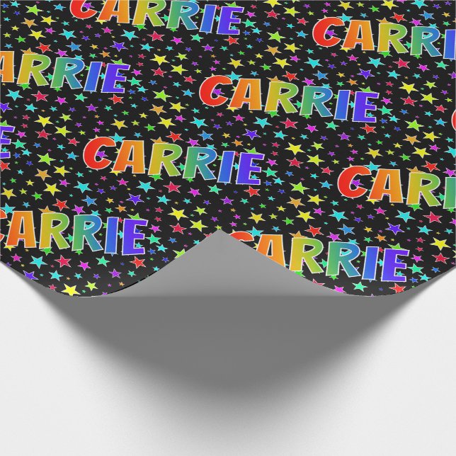 Papel De Regalo Nombre del arcoiris "CARRIE" + Estrellas (Esquina)
