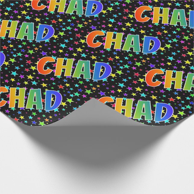 Papel De Regalo Nombre del arcoiris "CHAD" + estrellas (Esquina)