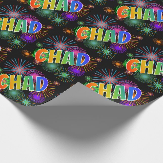 Papel De Regalo Nombre del arcoiris "CHAD" + Fuegos artificiales (Esquina)