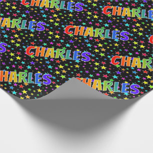 Papel De Regalo Nombre del arcoiris "CHARLES" + estrellas
