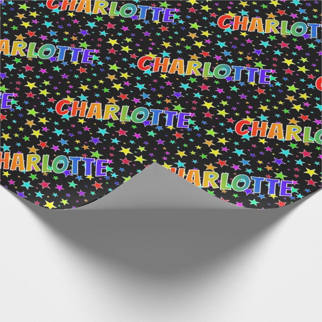Papel De Regalo Nombre del arcoiris "CHARLOTTE" + estrellas (Esquina)