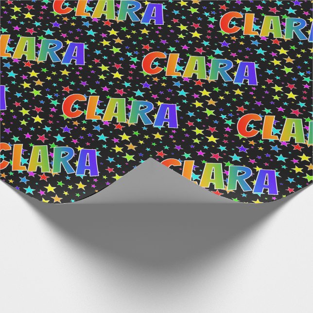 Papel De Regalo Nombre del arcoiris "CLARA" + estrellas (Esquina)