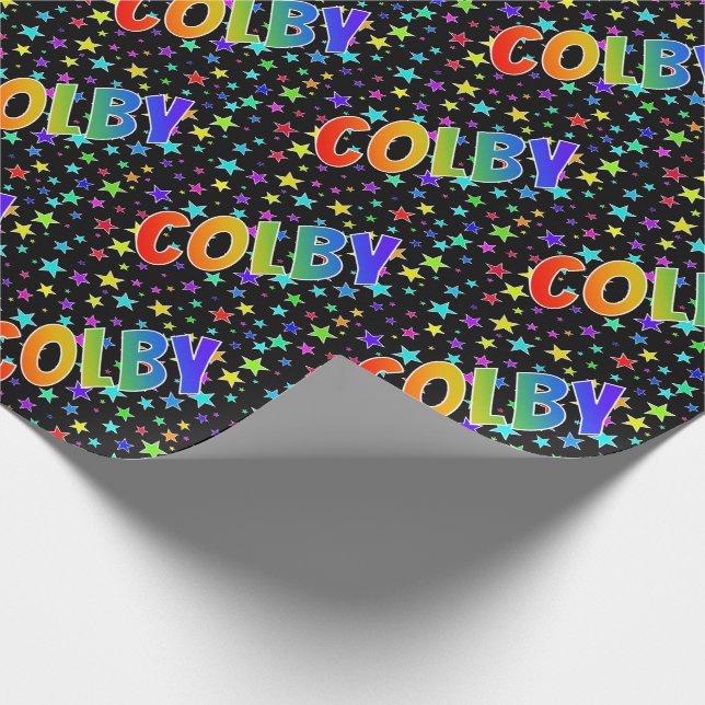 Papel De Regalo Nombre del arcoiris "COLBY" + Estrellas (Esquina)