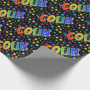 Papel De Regalo Nombre del arcoiris "COLIN" + Estrellas
