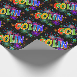 Papel De Regalo Nombre del arcoiris "COLIN" + Fuegos artificiales