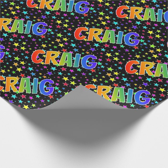 Papel De Regalo Nombre del arcoiris "CRAIG" + Estrellas (Esquina)