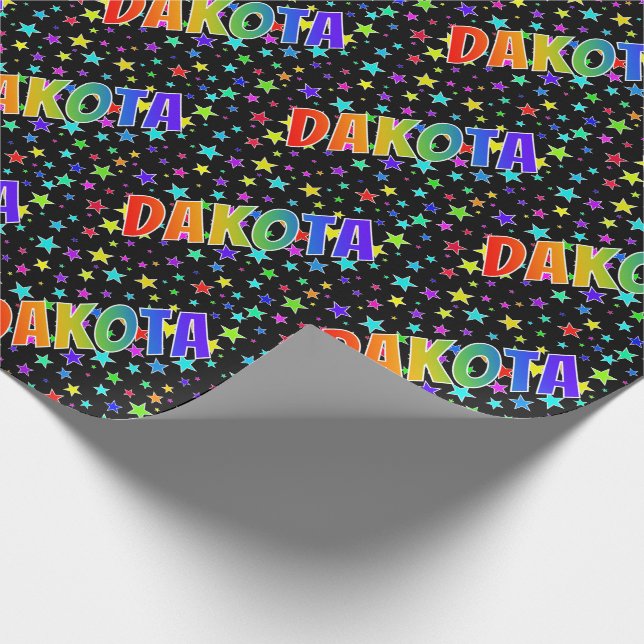 Papel De Regalo Nombre del arcoiris "DAKOTA" + estrellas (Esquina)