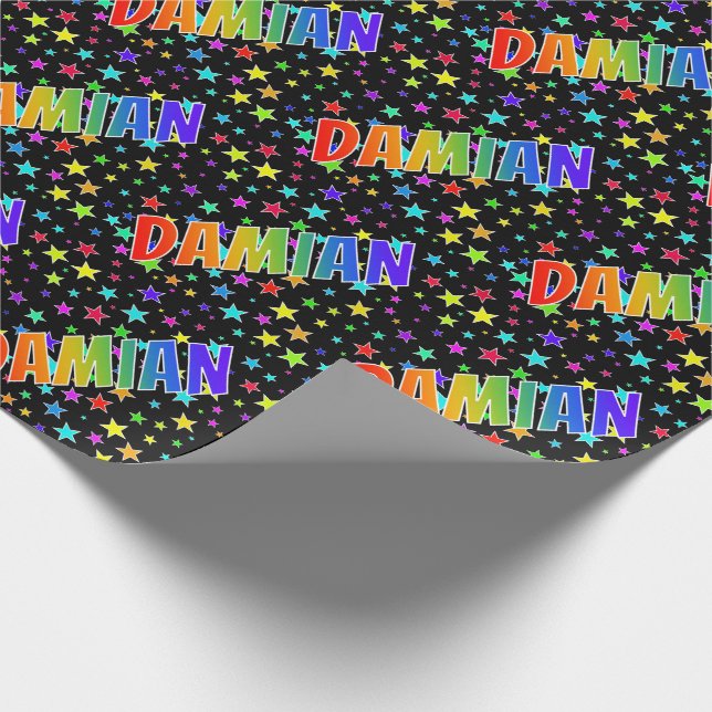 Papel De Regalo Nombre del arcoiris "DAMIAN" + estrellas (Esquina)