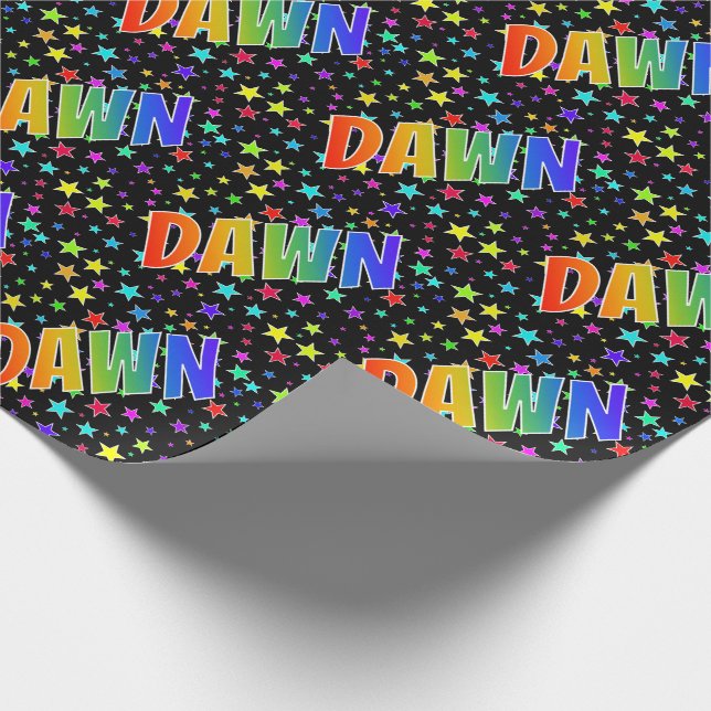 Papel De Regalo Nombre del arcoiris "DAWN" + estrellas (Esquina)