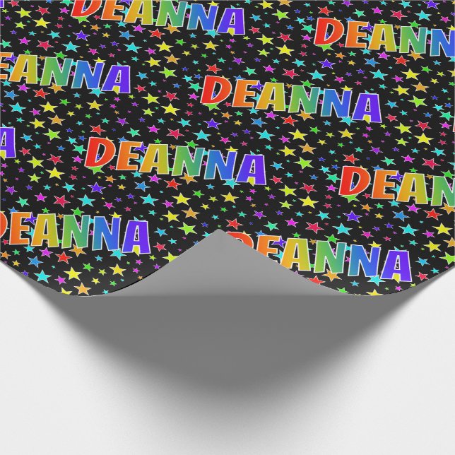 Papel De Regalo Nombre del arcoiris "DEANNA" + Estrellas (Esquina)