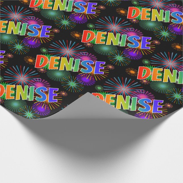 Papel De Regalo Nombre del arcoiris "DENISE" + Fuegos artificiales (Esquina)