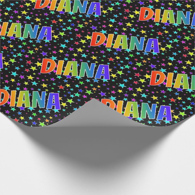 Papel De Regalo Nombre del arcoiris "DIANA" + estrellas (Esquina)