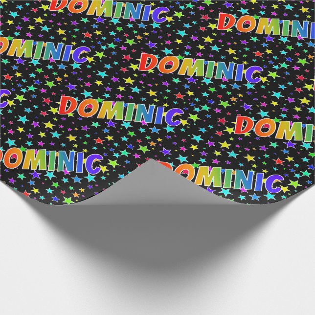 Papel De Regalo Nombre del arcoiris "DOMINIC" + estrellas (Esquina)