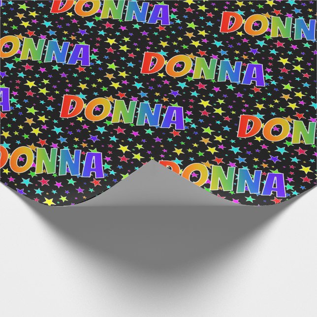 Papel De Regalo Nombre del arcoiris "DONNA" + estrellas (Esquina)