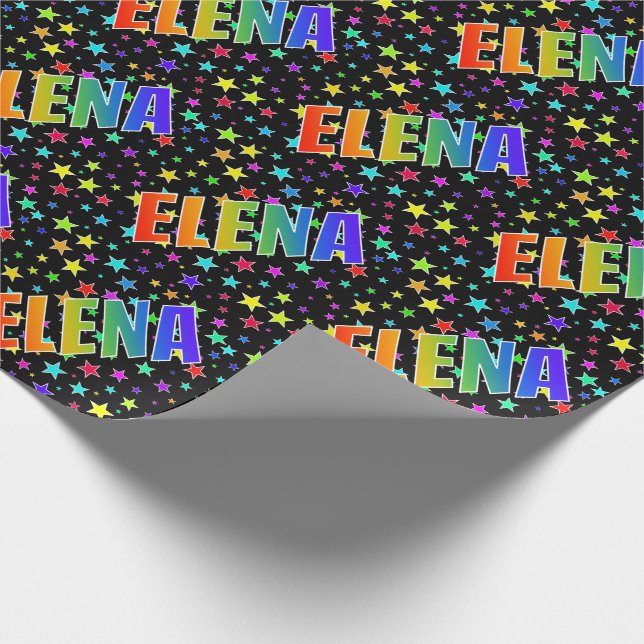 Papel De Regalo Nombre del arcoiris "ELENA" + Estrellas (Esquina)