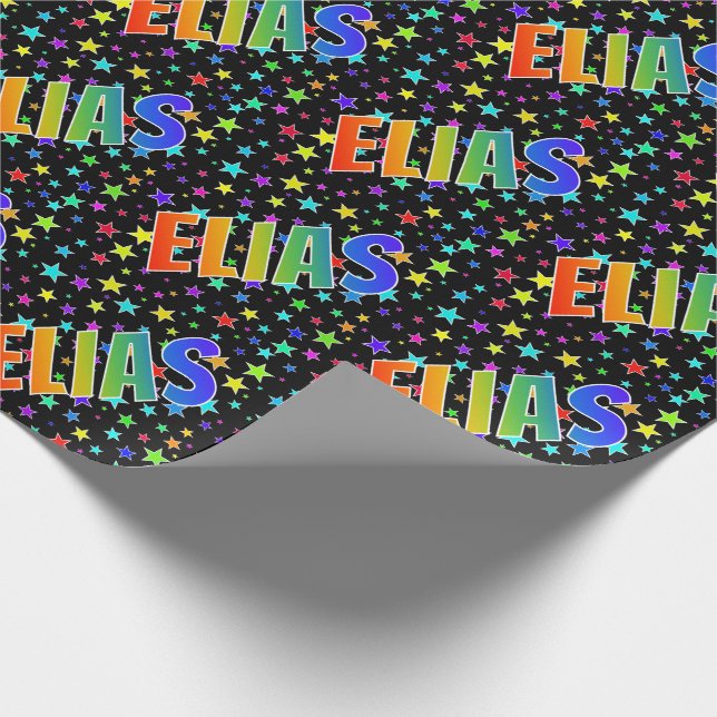 Papel De Regalo Nombre del arcoiris "ELIAS" + estrellas (Esquina)