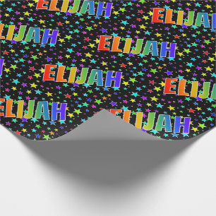 Papel De Regalo Nombre del arcoiris "ELIJAH" + Estrellas